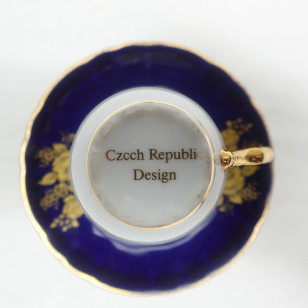 Vintage A.I. Czech Republic Cobalt Blue Porcelain Demitasse Cup & Saucer - Picture 5 of 14